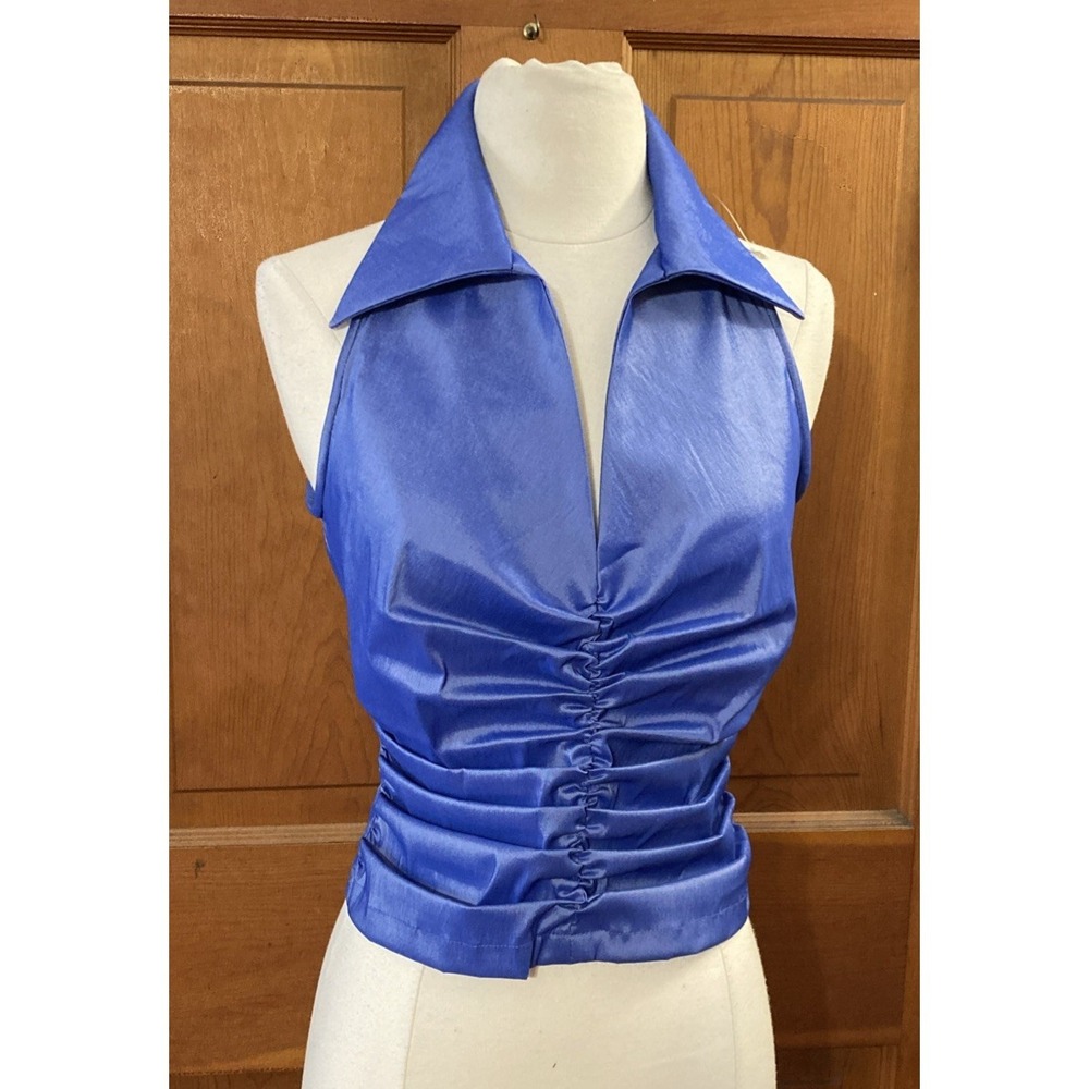 TADASHI Halter Top Sz 4 vtg 90s Y2K Fairy Goth Designer Blue Purple Stretch - Picture 2 of 11